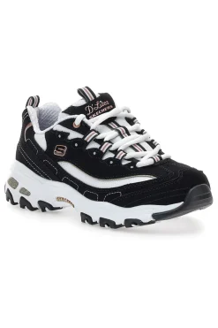 SKECHERS Sneakers nere con dettagli rose gold e Memory Foam D'Lites Devoted Fan New
