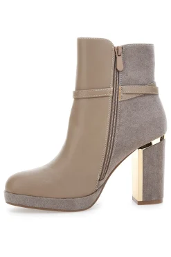 LE HAVRE PARIS Stivaletti Beige con Tacco Alto e Plateau e Dettagli Dorati RQ23WT7 GRIGIO New