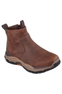Uomo SKECHERS Stivaletti marrone cocoa in pelle con zip Respected Evanston
