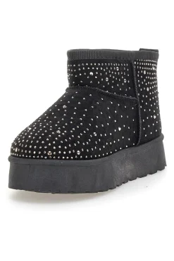 GRAZIE GIRL Stivaletti neri con strass e interno caldo con pelo s GB20