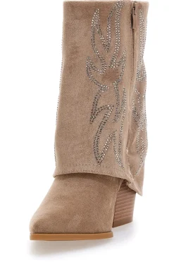 THE FIRST Stivali Texani Beige A Punta con Brillantini 507 KHAKI Online
