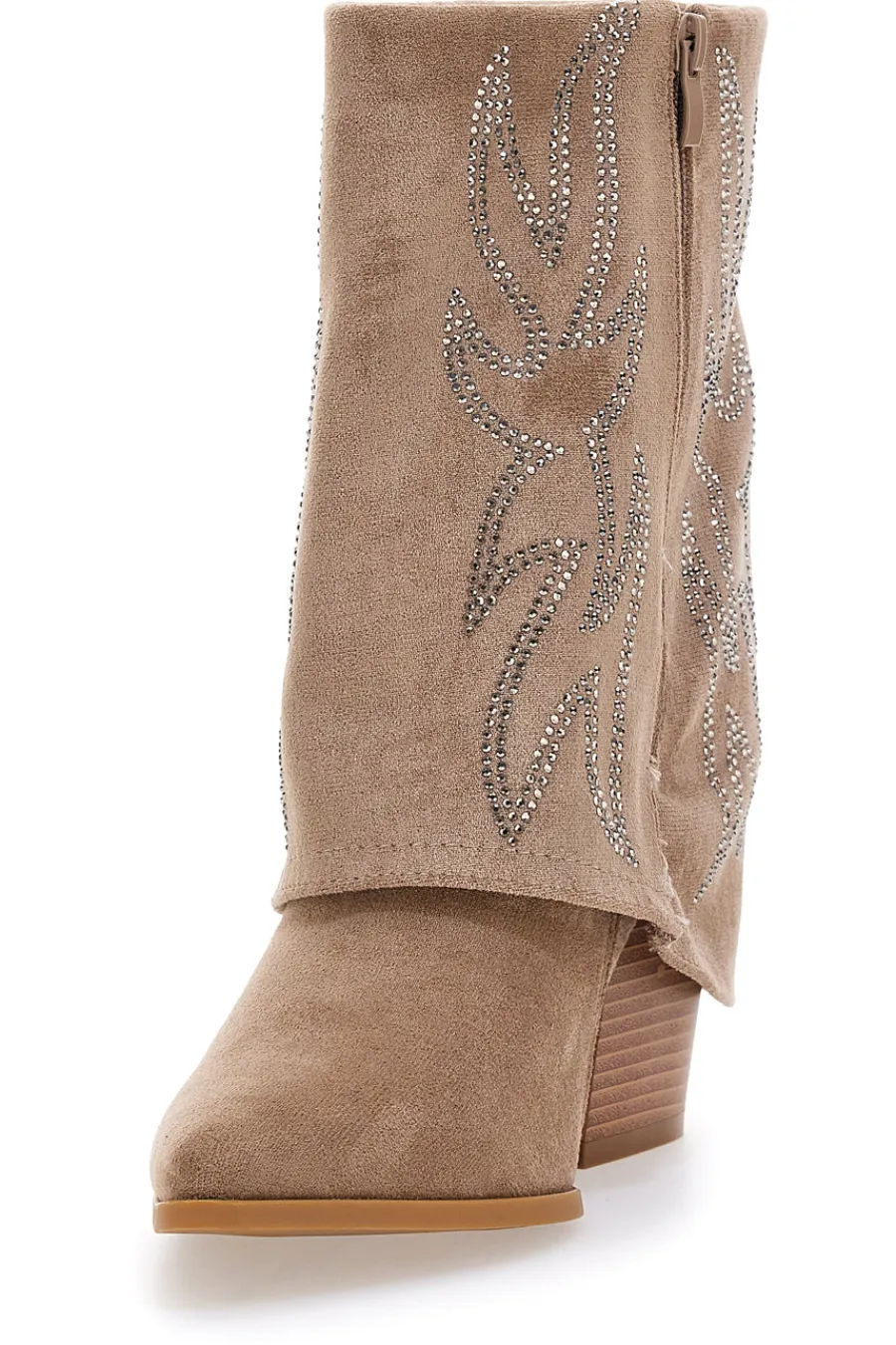 THE FIRST Stivali Texani Beige A Punta con Brillantini 507 KHAKI Online