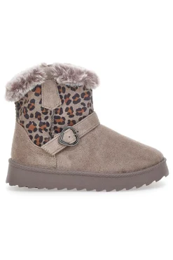 Donna GRAZIE Taupefarbene Stiefeletten mit Animal-Print-Einsätzen und Fellfutter. Danke 1642