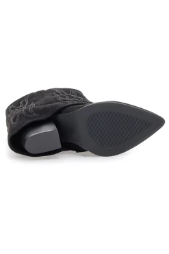 THE FIRST P608 e Stiefeletten mit Westernstickerei und hohem Absatz SCHWARZ New
