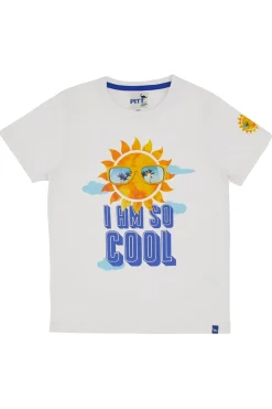 PITT KIDS T-shirt mezza manica B19 Bianca con stampa sole I am so Cool""