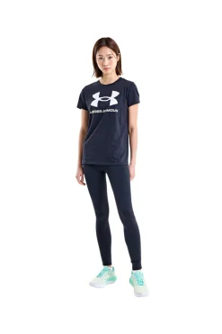 Donna UNDER ARMOUR T-hirt Nera Girocoo con ogo Bianco u Petto RIVA OGO