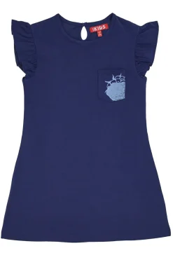 PITT KIDS Vestito Blu con Maniche Corte Volant PT-G-D-050