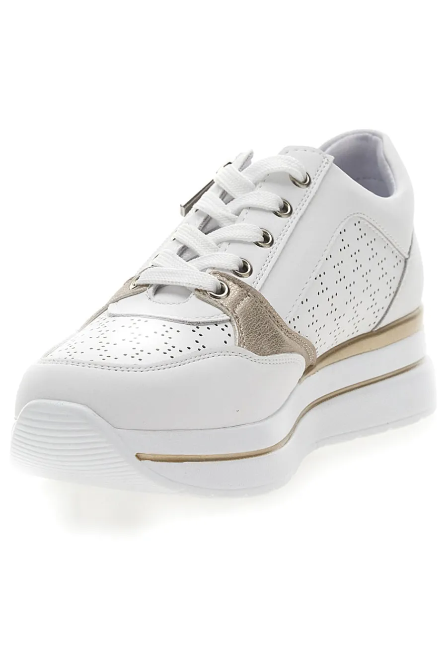 MIO TEMPO Weiße Schnürschuhe mit seitlichem Reißverschluss H2161 WEIß, GOLD New