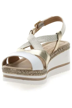 PITTARELLO LOOK Weiße und beige Sandale mit mittlerem Keilabsatz MK32309 WEIß, PLATIN Discount