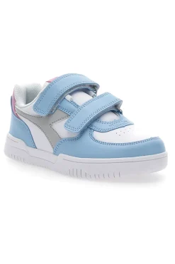 DIADORA Weiße und hellblaue Turnschuhe mit grauem Raptor Low Ps-Logo