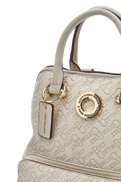 Donna COTTON BELT Zaino beige con stampa monogram e doppio manico K19012B011