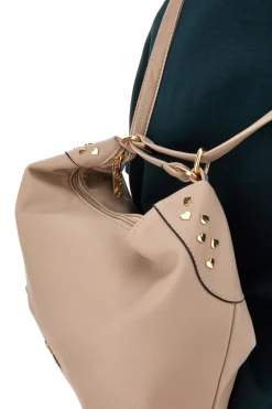 Donna LANCETTI Zaino Borsa Beige Con Cuori Oro Duffle 255-1