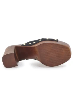 PITTARELLO LOVE Zoccoli sabot neri con borchie e tacco largo effetto legno 405011/P Sale