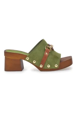 PITTARELLO LOVE Zoccoli Salvia con Tacco Medio e Catena Decorativa 25555/A Online